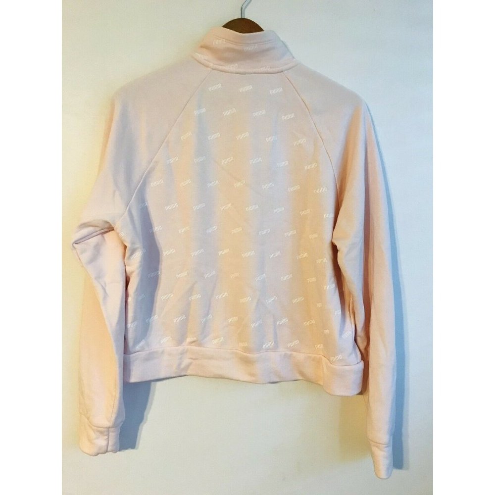 Puma Women's Light Pink Size Large All Over Logo Print Cropped 3/4 Zip Sweater - Picture 5 of 5